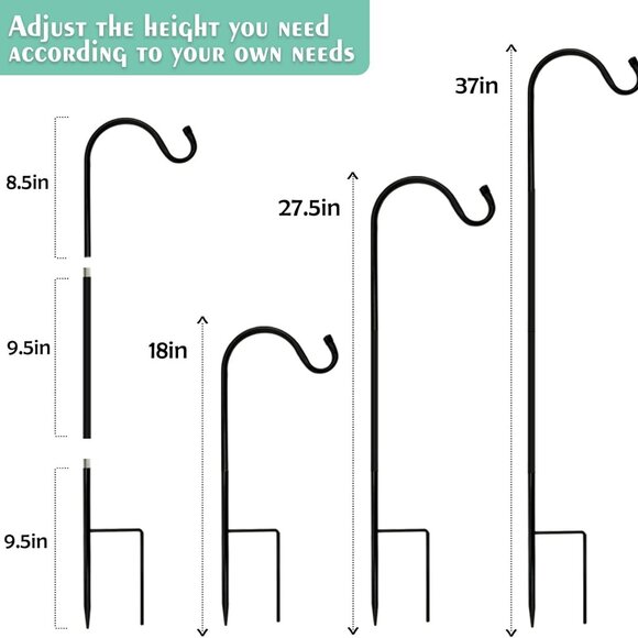 Heavy Duty Shepherds Hook, 37' Inch Tall Adjustable - Plants & Garden - Picture 3 of 5